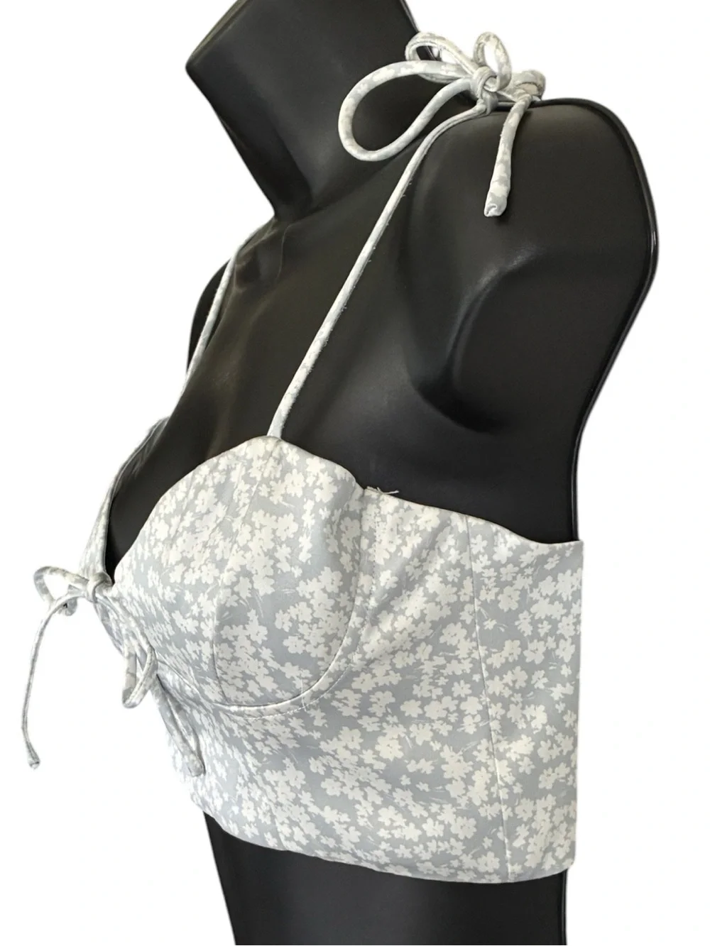 White Fox Ditsy Floral Tie-Front Light Blue Bralette - Size XS